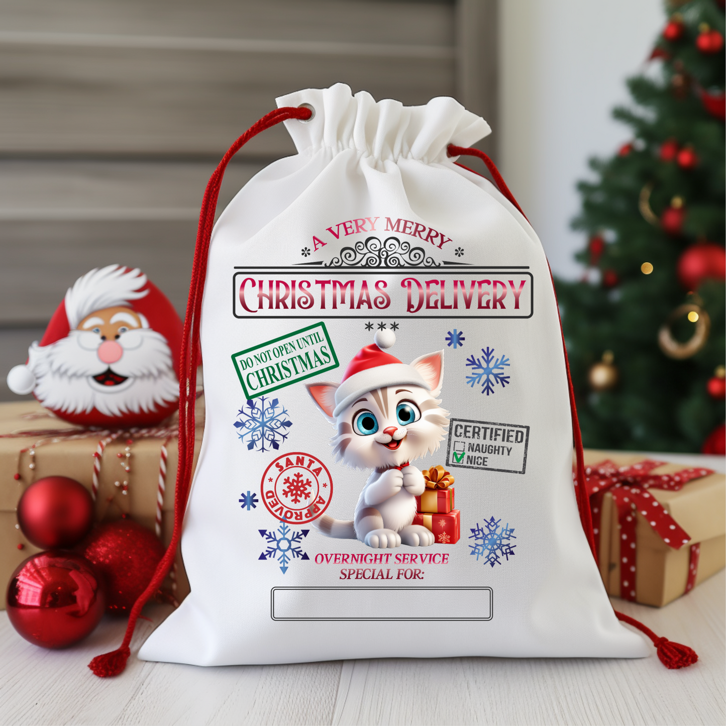 Santa Sack - White Cat